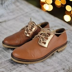 MM6 Maison Martin Margiela leather metallic panel lace-up oxfords